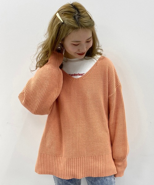 one after another NICE CLAUP（ワンアフターアナザーナイスクラップ）の「春のにじいろカラーニット（ニット/セーター・レディース・ライトグレー/パープル/オフホワイト/ライム/オレンジ/ミント/ライトベージュ/ラベンダー/サーモンピンク・FREE）」の9枚目の写真