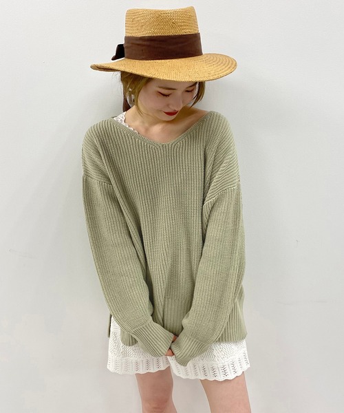 one after another NICE CLAUP（ワンアフターアナザーナイスクラップ）の「春のにじいろカラーニット（ニット/セーター・レディース・ライトグレー/パープル/オフホワイト/ライム/オレンジ/ミント/ライトベージュ/ラベンダー/サーモンピンク・FREE）」の3枚目の写真