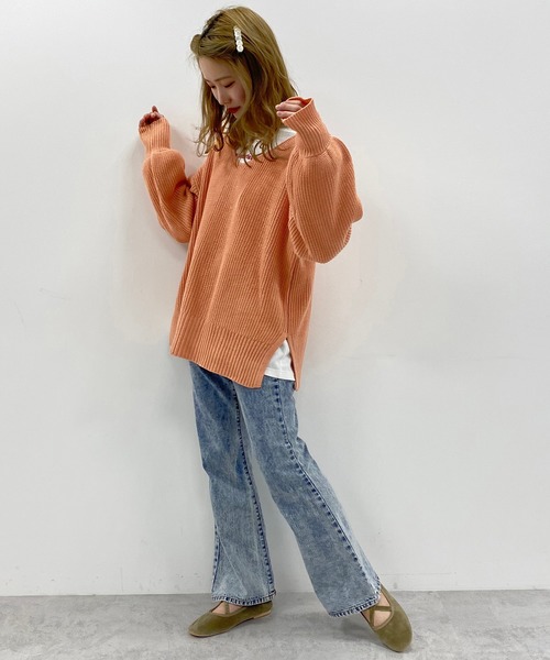 one after another NICE CLAUP（ワンアフターアナザーナイスクラップ）の「春のにじいろカラーニット（ニット/セーター・レディース・ライトグレー/パープル/オフホワイト/ライム/オレンジ/ミント/ライトベージュ/ラベンダー/サーモンピンク・FREE）」の10枚目の写真