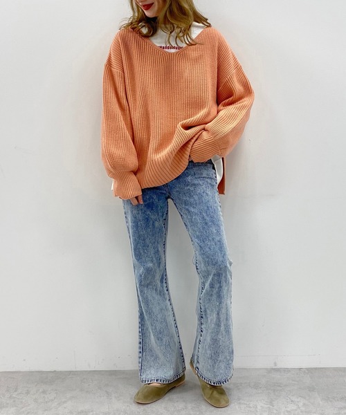 one after another NICE CLAUP（ワンアフターアナザーナイスクラップ）の「春のにじいろカラーニット（ニット/セーター・レディース・ライトグレー/パープル/オフホワイト/ライム/オレンジ/ミント/ライトベージュ/ラベンダー/サーモンピンク・FREE）」の18枚目の写真