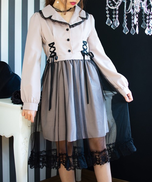 ROJITA（ロジータ）の「チュール重ねテーラードカラーワンピース（ワンピース・レディース・ブラック/ピンク/ミント・FREE）」の6枚目の写真