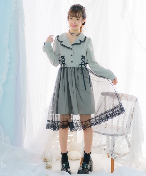 ROJITA（ロジータ）の「チュール重ねテーラードカラーワンピース（ワンピース・レディース・ブラック/ピンク/ミント・FREE）」の19枚目の写真