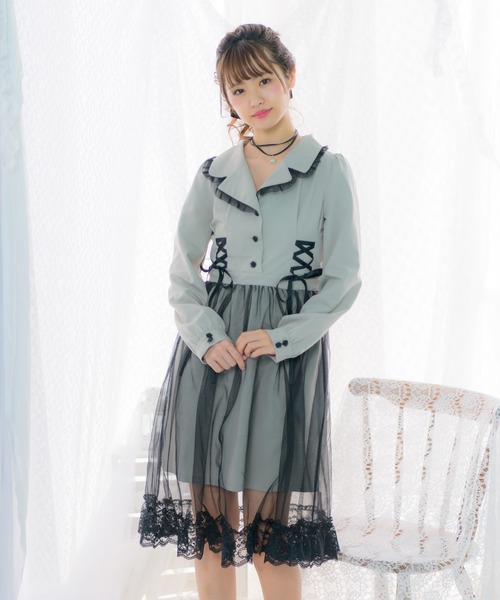 ROJITA（ロジータ）の「チュール重ねテーラードカラーワンピース（ワンピース・レディース・ブラック/ピンク/ミント・FREE）」の11枚目の写真