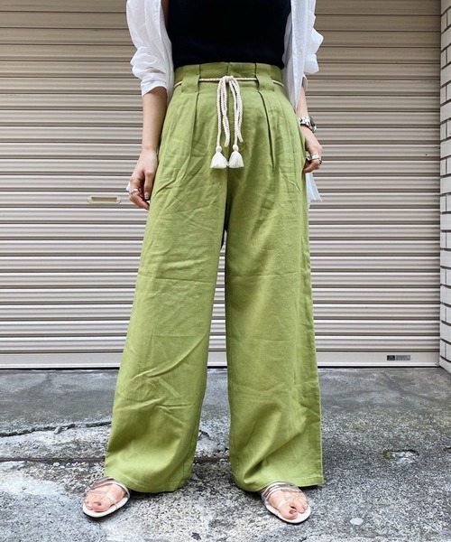 PAGEBOY(ページボーイ)の「リネンレーヨンロープベルトパンツ(その他パンツ・レディース・ブラック/パープル/ライム/グレイッシュベージュ/グリーン系その他・FREE)」の4枚目の写真