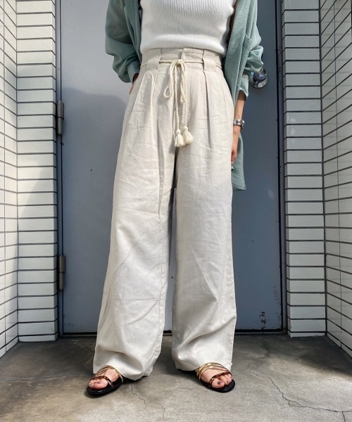 PAGEBOY(ページボーイ)の「リネンレーヨンロープベルトパンツ(その他パンツ・レディース・ブラック/パープル/ライム/グレイッシュベージュ/グリーン系その他・FREE)」の3枚目の写真