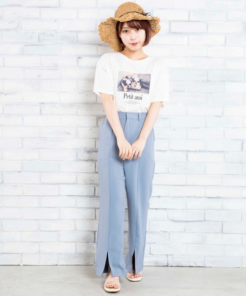 DuKKah（デュカ）の「dukkah/【148cm基準・低身長向け】【セットアップ対応商品】センタースリットパンツ（スラックス・レディース・ブラウン/サックスブルー・X-SMALL）」の9枚目の写真