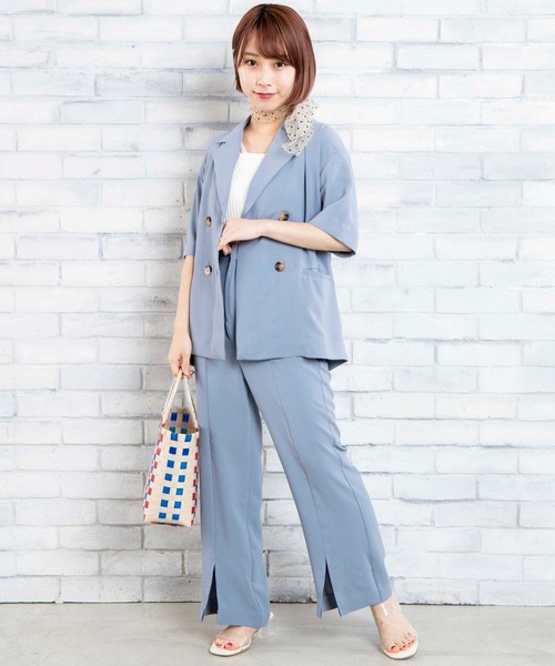 DuKKah（デュカ）の「dukkah/【148cm基準・低身長向け】【セットアップ対応商品】センタースリットパンツ（スラックス・レディース・ブラウン/サックスブルー・X-SMALL）」の13枚目の写真