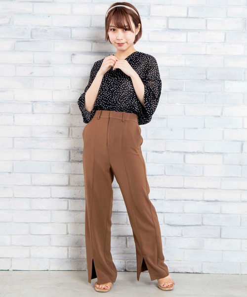 DuKKah（デュカ）の「dukkah/【148cm基準・低身長向け】【セットアップ対応商品】センタースリットパンツ（スラックス・レディース・ブラウン/サックスブルー・X-SMALL）」の12枚目の写真