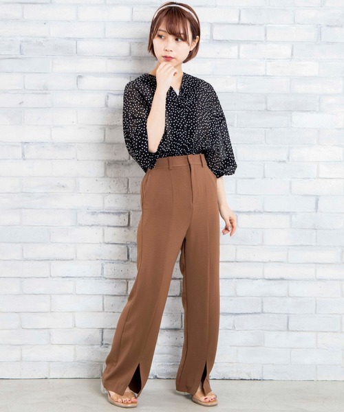 DuKKah（デュカ）の「dukkah/【148cm基準・低身長向け】【セットアップ対応商品】センタースリットパンツ（スラックス・レディース・ブラウン/サックスブルー・X-SMALL）」の19枚目の写真