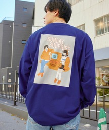 コットン天竺 オーバーサイズ イラストロゴプリント L/Sカットソー イラストプリントロンT