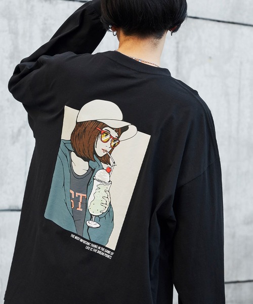 MONO-MART（モノマート）の「コットン天竺 オーバーサイズ イラストロゴプリント L/Sカットソー イラストプリントロンT（Tシャツ/カットソー・メンズ・ベージュ/ダークグレー/モカ/ホワイト系その他/ブラック系その他/グレー系その他/ブラウン系その他/ベージュ系その他/ブルー系その他/パープル系その他/グレイッシュブルー/ホワイト系その他2/ホワイト系その他3/ホワイト系その他4/ホワイト系その他5/ブラック系その他2/グレー系その他2/ベージュ系その他2/ブラウン系その他2/パープル系その他2/ブルー系その他2/グリーン系その他2/グリーン系その他3/グリーン系その他4/グリーン系その他5/グリーン系その他6/グリーン系その他/ホワイト/ブラック/パープル/ブルー系/ブルー系4/ブルー系1/ホワイト系その他6/グレー系その他3/ベージュ系その他3/ブラック系その他3/ブラウン系その他3/ブルー系2/ブルー/ブルー系3/グレー系その他4/ピンク系その他2/ピンク/ホワイト系その他7/ブラック系その他4/グリーン系1/グリーン系2/グリーン系3/グリーン系4/ピンク系その他・M/L）」の10枚目の写真