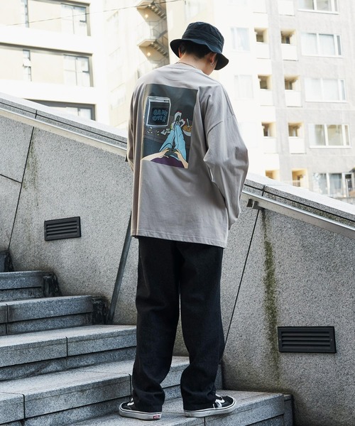 コットン天竺 オーバーサイズ イラストロゴプリント L/Sカットソー