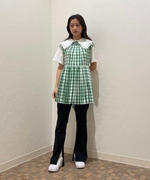 Ray BEAMS（レイビームス）の「MARMARI × Ray BEAMS / 別注 チェック ギャザー ブラウス（シャツ/ブラウス・レディース・グリーン/パープル・ONE SIZE）」の17枚目の写真