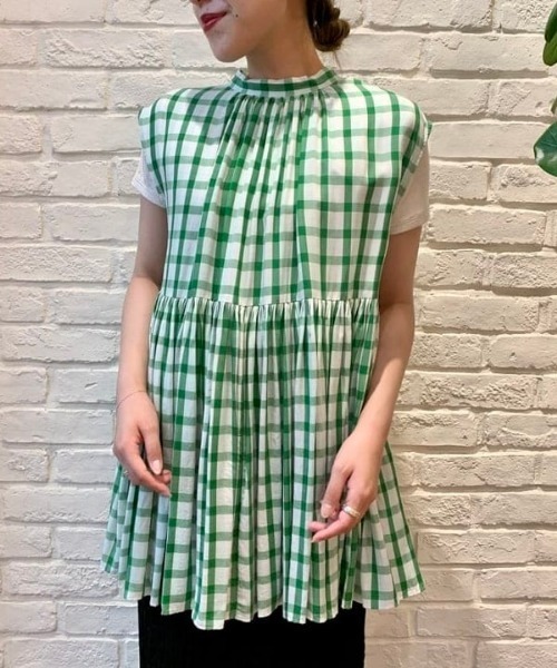 Ray BEAMS（レイビームス）の「MARMARI × Ray BEAMS / 別注 チェック ギャザー ブラウス（シャツ/ブラウス・レディース・グリーン/パープル・ONE SIZE）」の18枚目の写真