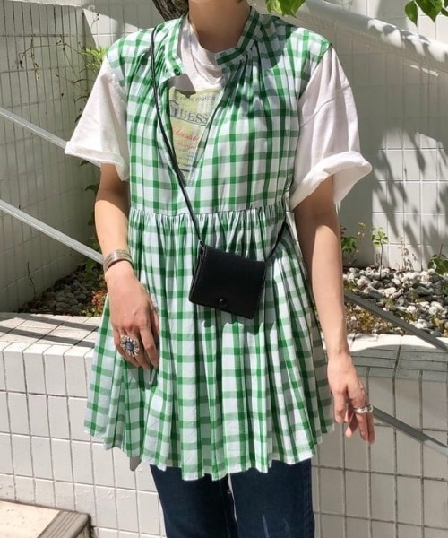 Ray BEAMS（レイビームス）の「MARMARI × Ray BEAMS / 別注 チェック ギャザー ブラウス（シャツ/ブラウス・レディース・グリーン/パープル・ONE SIZE）」の21枚目の写真