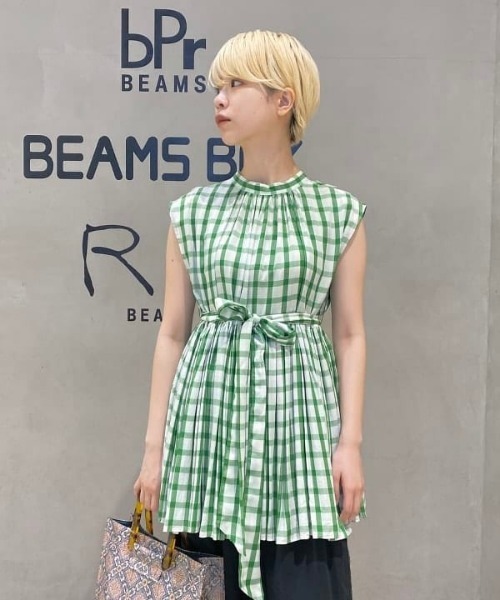 Ray BEAMS（レイビームス）の「MARMARI × Ray BEAMS / 別注 チェック ギャザー ブラウス（シャツ/ブラウス・レディース・グリーン/パープル・ONE SIZE）」の14枚目の写真