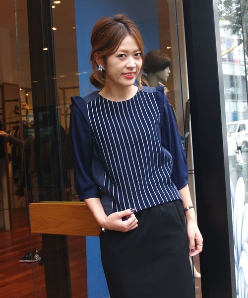 Another Edition（アナザーエディション）の「3クロスストライプロングスリーブ/AE ３クロス LSL T（Tシャツ/カットソー・レディース・オフホワイト/ネイビー/その他1・フリー）」の3枚目の写真