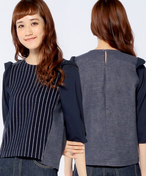 Another Edition（アナザーエディション）の「3クロスストライプロングスリーブ/AE ３クロス LSL T（Tシャツ/カットソー・レディース・オフホワイト/ネイビー/その他1・フリー）」の16枚目の写真