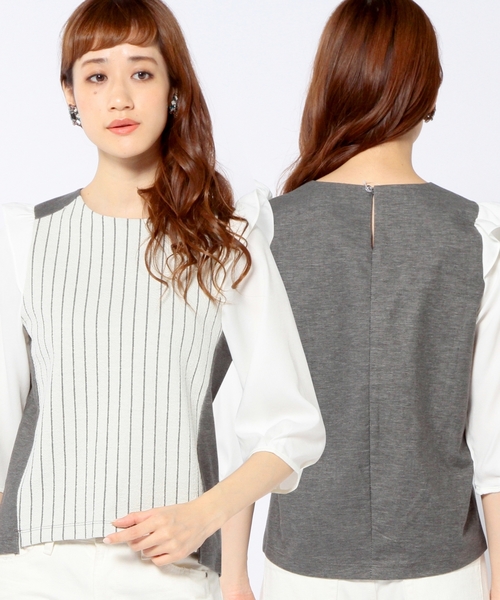 Another Edition（アナザーエディション）の「3クロスストライプロングスリーブ/AE ３クロス LSL T（Tシャツ/カットソー・レディース・オフホワイト/ネイビー/その他1・フリー）」の2枚目の写真