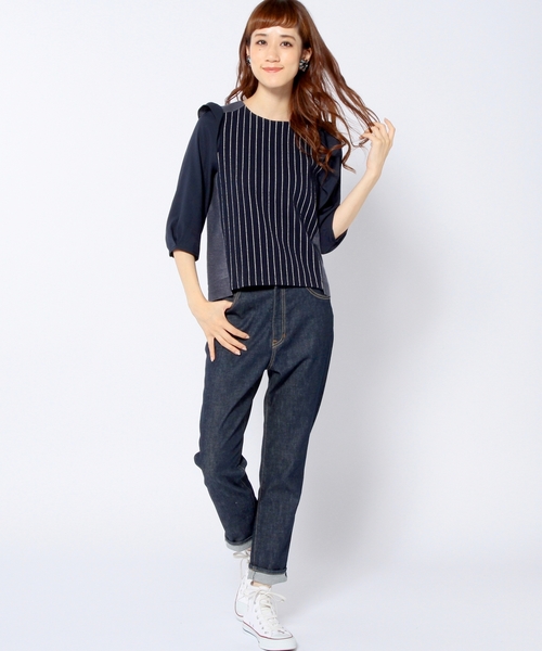 Another Edition（アナザーエディション）の「3クロスストライプロングスリーブ/AE ３クロス LSL T（Tシャツ/カットソー・レディース・オフホワイト/ネイビー/その他1・フリー）」の6枚目の写真