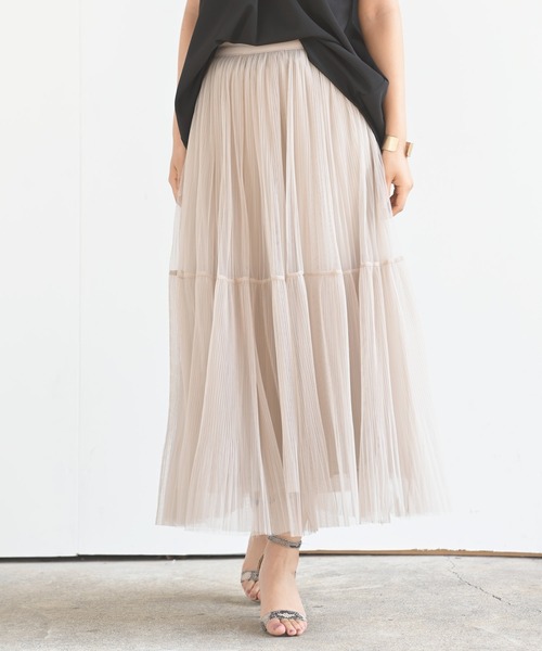 rps（アールピーエス）の「チュールプリーツ2段スカート（スカート・レディース・グレー/アイボリー/ミント/ブラック・M）」の3枚目の写真
