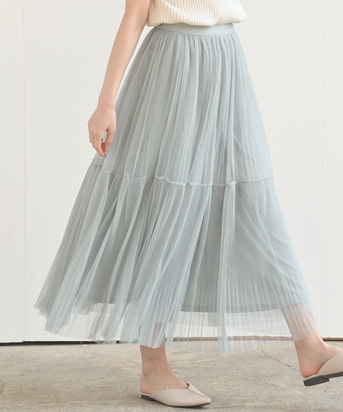 rps（アールピーエス）の「チュールプリーツ2段スカート（スカート・レディース・グレー/アイボリー/ミント/ブラック・M）」の4枚目の写真