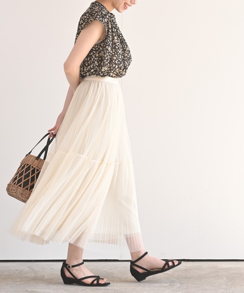 rps（アールピーエス）の「チュールプリーツ2段スカート（スカート・レディース・グレー/アイボリー/ミント/ブラック・M）」の6枚目の写真
