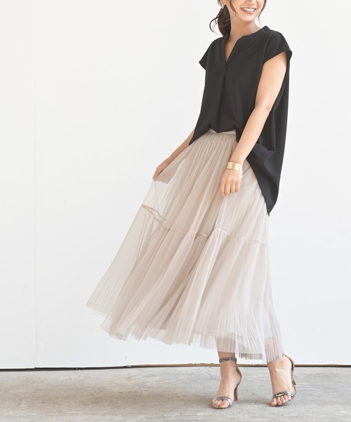 rps（アールピーエス）の「チュールプリーツ2段スカート（スカート・レディース・グレー/アイボリー/ミント/ブラック・M）」の7枚目の写真