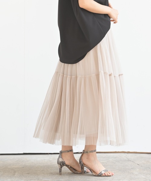 rps（アールピーエス）の「チュールプリーツ2段スカート（スカート・レディース・グレー/アイボリー/ミント/ブラック・M）」の12枚目の写真