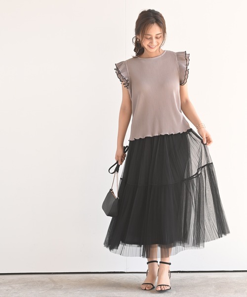rps（アールピーエス）の「チュールプリーツ2段スカート（スカート・レディース・グレー/アイボリー/ミント/ブラック・M）」の18枚目の写真