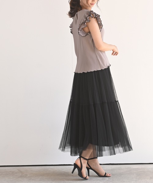 rps（アールピーエス）の「チュールプリーツ2段スカート（スカート・レディース・グレー/アイボリー/ミント/ブラック・M）」の13枚目の写真
