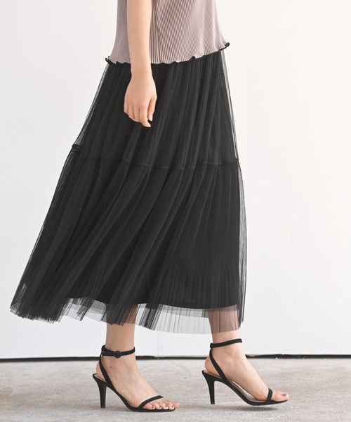 rps（アールピーエス）の「チュールプリーツ2段スカート（スカート・レディース・グレー/アイボリー/ミント/ブラック・M）」の9枚目の写真