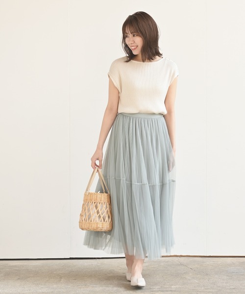 rps（アールピーエス）の「チュールプリーツ2段スカート（スカート・レディース・グレー/アイボリー/ミント/ブラック・M）」の14枚目の写真