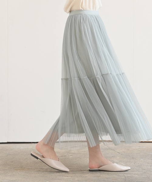 rps（アールピーエス）の「チュールプリーツ2段スカート（スカート・レディース・グレー/アイボリー/ミント/ブラック・M）」の5枚目の写真