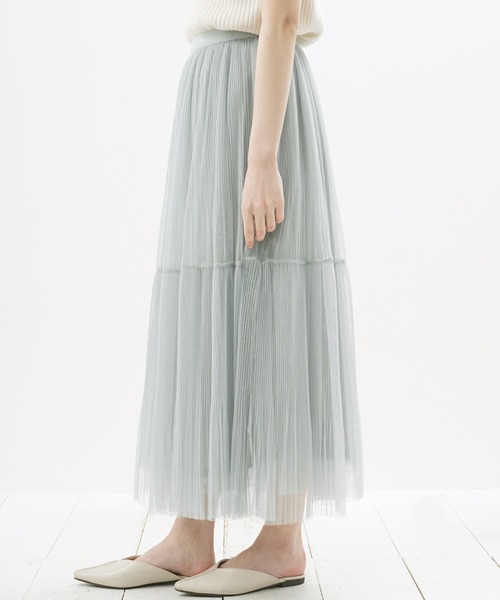 rps（アールピーエス）の「チュールプリーツ2段スカート（スカート・レディース・グレー/アイボリー/ミント/ブラック・M）」の10枚目の写真