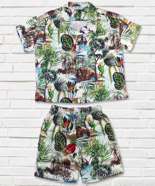 THE CASUAL(カジュアル)の「ビッグシルエット総柄レーヨンアロハシャツ ショートパンツ セットアップ キッズ(シャツ/ブラウス・キッズ・G/D/J/F/L/B/K/I/A/E/H/C・160cm/150cm/120cm/140cm/130cm/110cm)」の2枚目の写真