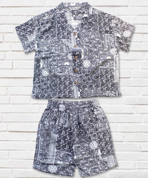 THE CASUAL(カジュアル)の「ビッグシルエット総柄レーヨンアロハシャツ ショートパンツ セットアップ キッズ(シャツ/ブラウス・キッズ・G/D/J/F/L/B/K/I/A/E/H/C・160cm/150cm/120cm/140cm/130cm/110cm)」の10枚目の写真