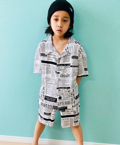 THE CASUAL(カジュアル)の「ビッグシルエット総柄レーヨンアロハシャツ ショートパンツ セットアップ キッズ(シャツ/ブラウス・キッズ・G/D/J/F/L/B/K/I/A/E/H/C・160cm/150cm/120cm/140cm/130cm/110cm)」の1枚目の写真