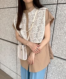 Bab（バブ）の「レースバンドカラーシャツ半袖ブラウス（シャツ/ブラウス・レディース）」