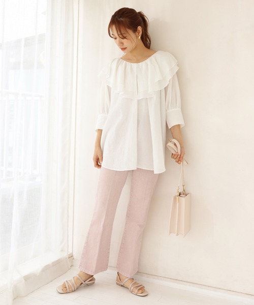 one after another NICE CLAUP（ワンアフターアナザーナイスクラップ）の「極みフレアデニムパンツ（デニムパンツ・レディース・ライトブルー/ネイビー/ピンク/ケミカルウォッシュ・SMALL/MEDIUM）」の13枚目の写真