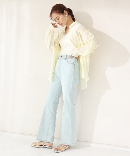 one after another NICE CLAUP（ワンアフターアナザーナイスクラップ）の「極みフレアデニムパンツ（デニムパンツ・レディース・ライトブルー/ネイビー/ピンク/ケミカルウォッシュ・SMALL/MEDIUM）」の19枚目の写真