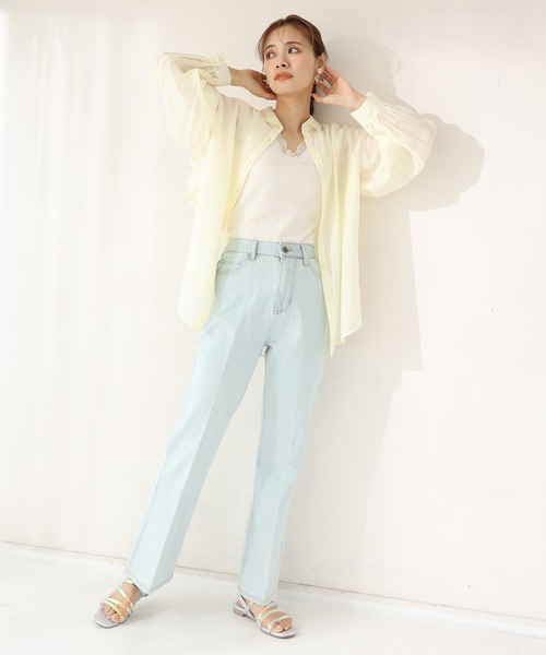 one after another NICE CLAUP（ワンアフターアナザーナイスクラップ）の「極みフレアデニムパンツ（デニムパンツ・レディース・ライトブルー/ネイビー/ピンク/ケミカルウォッシュ・SMALL/MEDIUM）」の20枚目の写真