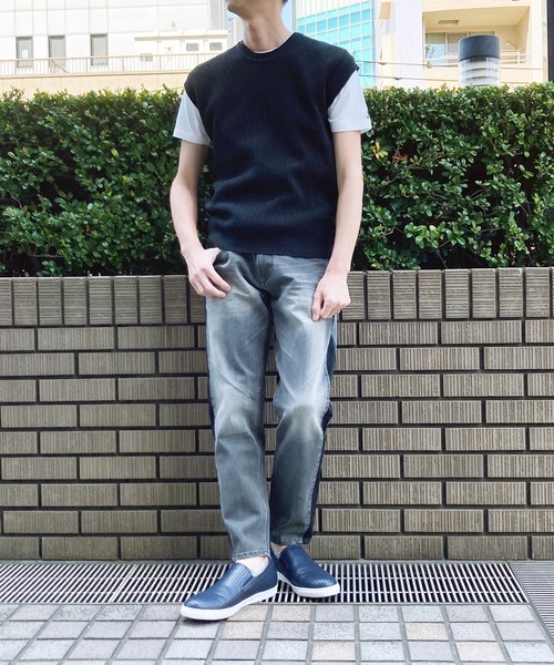 HIDEAWAYS NICOLE（ハイダウェイニコル）の「サイドライン切り替え9分丈デニム（デニムパンツ・メンズ・グレー/ネイビー・MEDIUM/X-LARGE/SMALL/LARGE）」の11枚目の写真