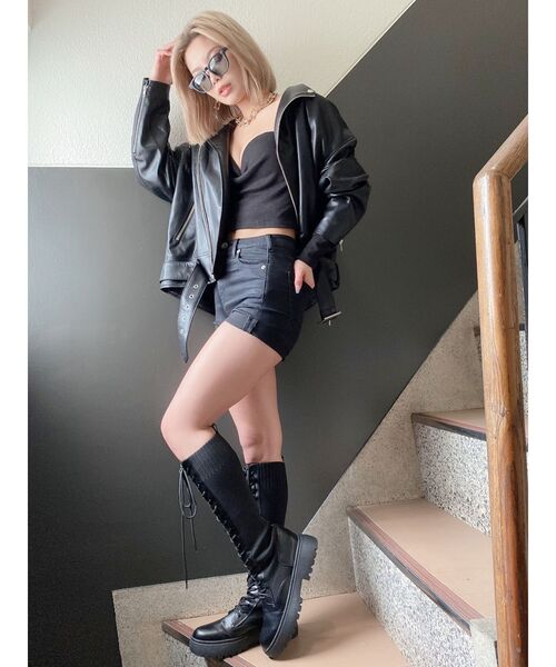 GYDA（ジェイダ）の「H/Wワンウォッシュショーパン（デニムパンツ・レディース・ブラック・SMALL/MEDIUM）」の4枚目の写真