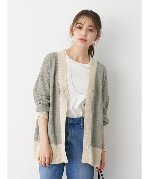 earth music&ecology（アースミュージックアンドエコロジー）の「ジャガードVネックカーディガン ＊（カーディガン/ボレロ・レディース・ミント/ベージュ/ブラック・FREE）」の4枚目の写真