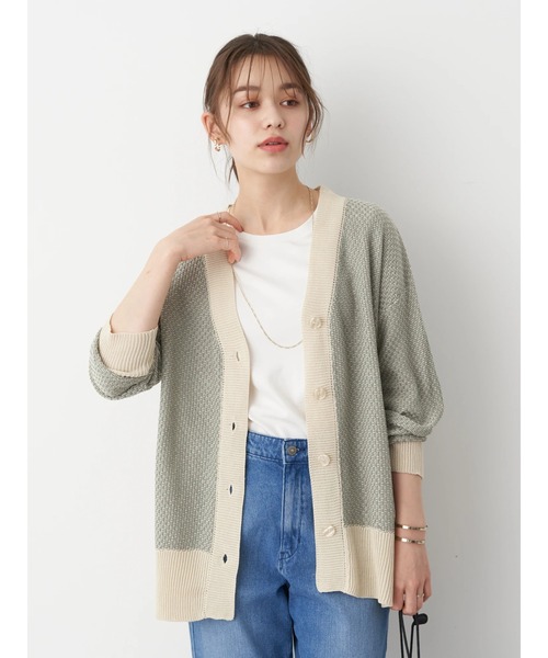 earth music&ecology（アースミュージックアンドエコロジー）の「ジャガードVネックカーディガン ＊（カーディガン/ボレロ・レディース・ミント/ベージュ/ブラック・FREE）」の5枚目の写真
