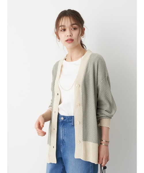 earth music&ecology（アースミュージックアンドエコロジー）の「ジャガードVネックカーディガン ＊（カーディガン/ボレロ・レディース・ミント/ベージュ/ブラック・FREE）」の6枚目の写真