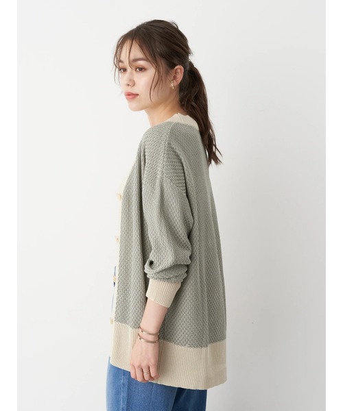 earth music&ecology（アースミュージックアンドエコロジー）の「ジャガードVネックカーディガン ＊（カーディガン/ボレロ・レディース・ミント/ベージュ/ブラック・FREE）」の7枚目の写真