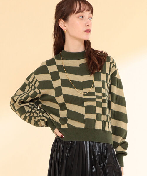 Ray BEAMS（レイビームス）の「Ray BEAMS / ジオメトリック ハイネック ニット（ニット/セーター・レディース・ブラック/グリーン・ONE SIZE）」の10枚目の写真