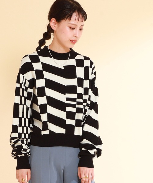 Ray BEAMS（レイビームス）の「Ray BEAMS / ジオメトリック ハイネック ニット（ニット/セーター・レディース・ブラック/グリーン・ONE SIZE）」の20枚目の写真